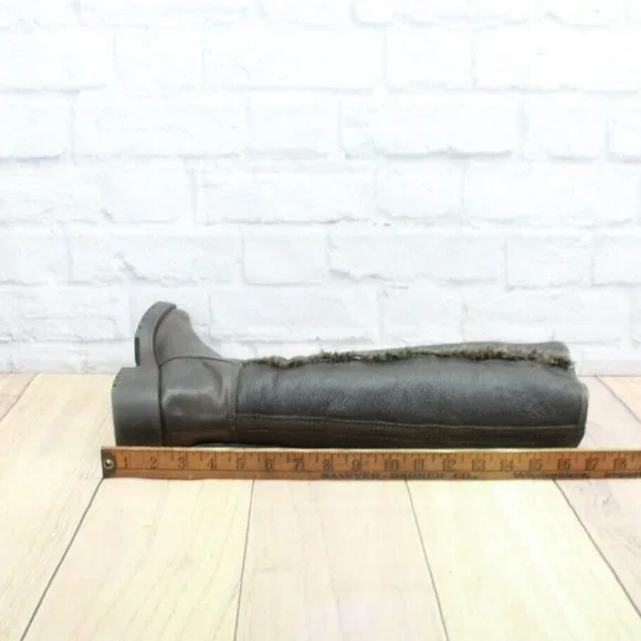 LL Bean Brown Leather Pull On Faux Fur Heeled Tall Boots Size 8 - Picture 8 of 11